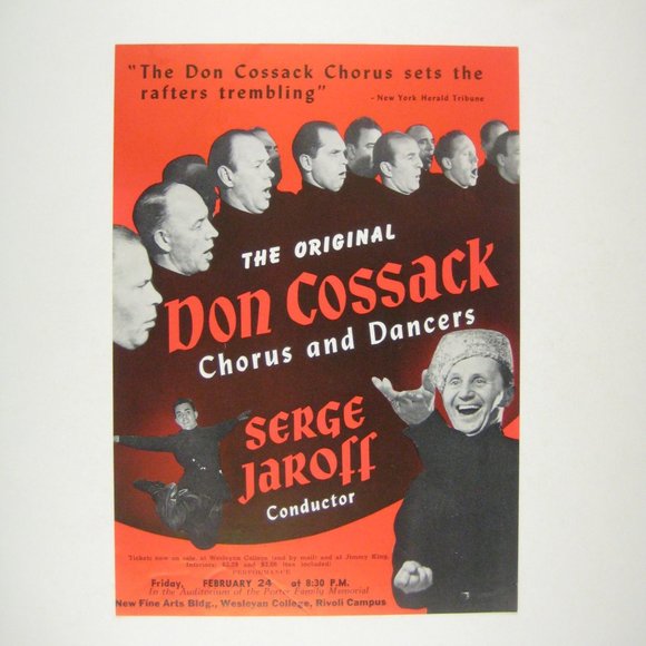 Don Cossack Program Serge Jaroff Flyer Wesleyan College Chorus 1956 Dancing - Picture 5 of 8